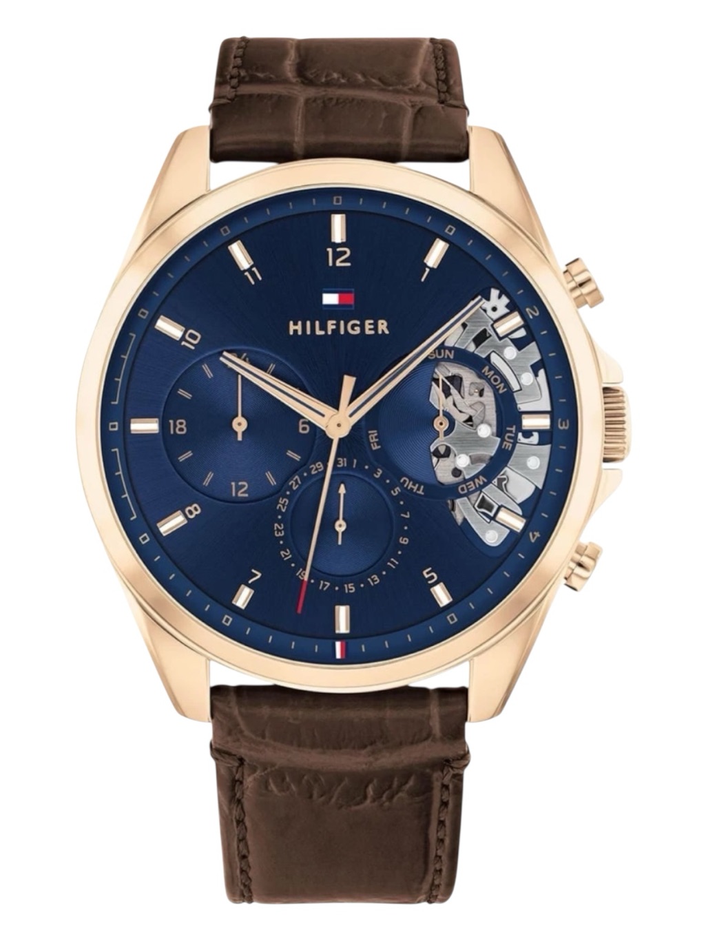 Tommy Hilfiger Men's Baker Watch Blue Dial Brown Leather Strap 1710453